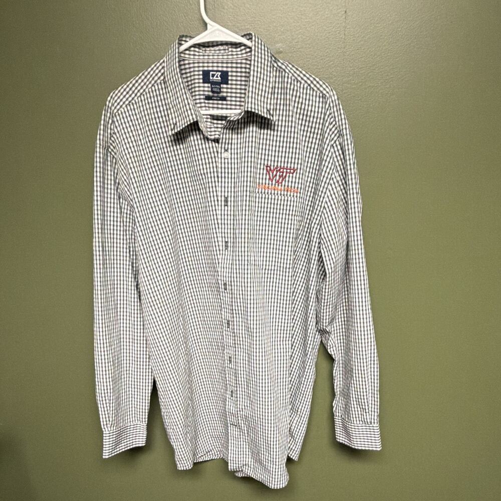 Cutter & Buck Virginia Tech Hokies Button Up Shirt Men’s XLT Stretch Checkered